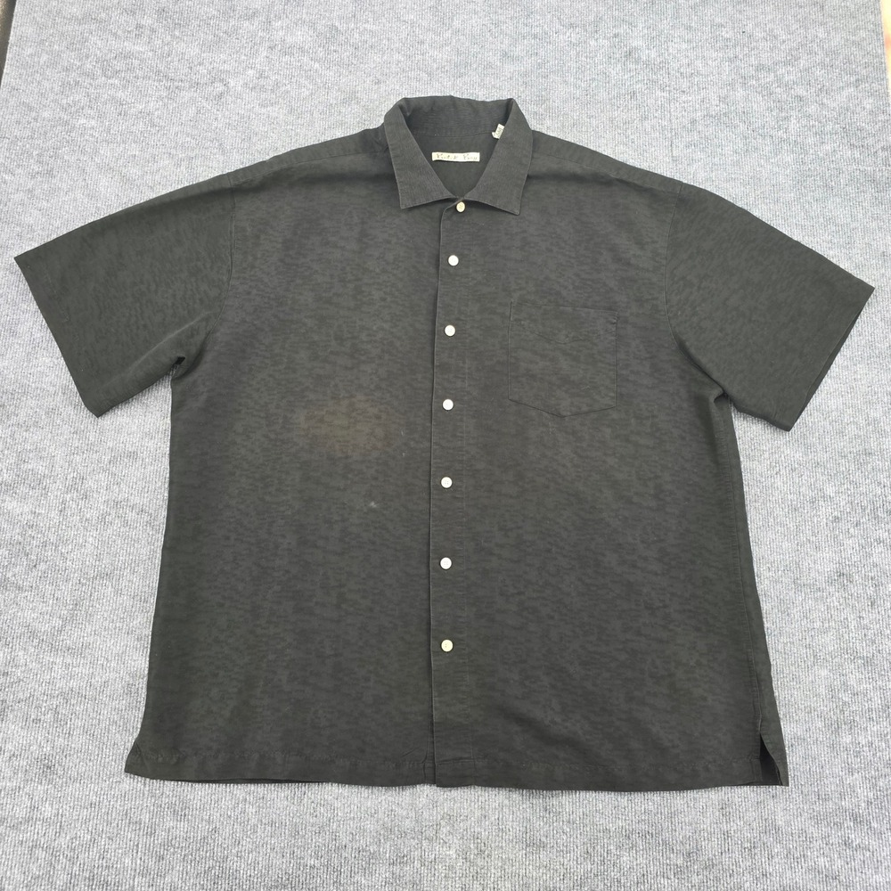 Batik Bay Mens XXL Black Textured Short Sleeve Button Down Camp Shirt Rayon